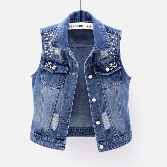 Stylish Beaded Denim Vest
